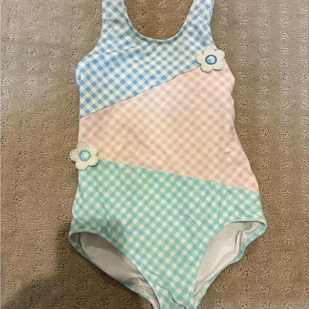 Florence Eiseman Pink, Blue & Mint Gingham One-Piece Swimsuit